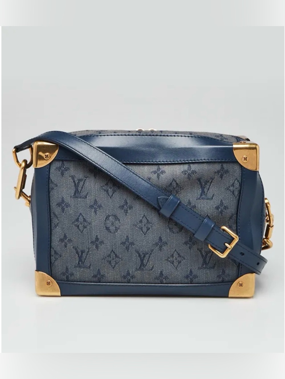 Louis Vuitton Denim Monogram Canvas  leather Crossbody Soft Trunk Bag Authentic